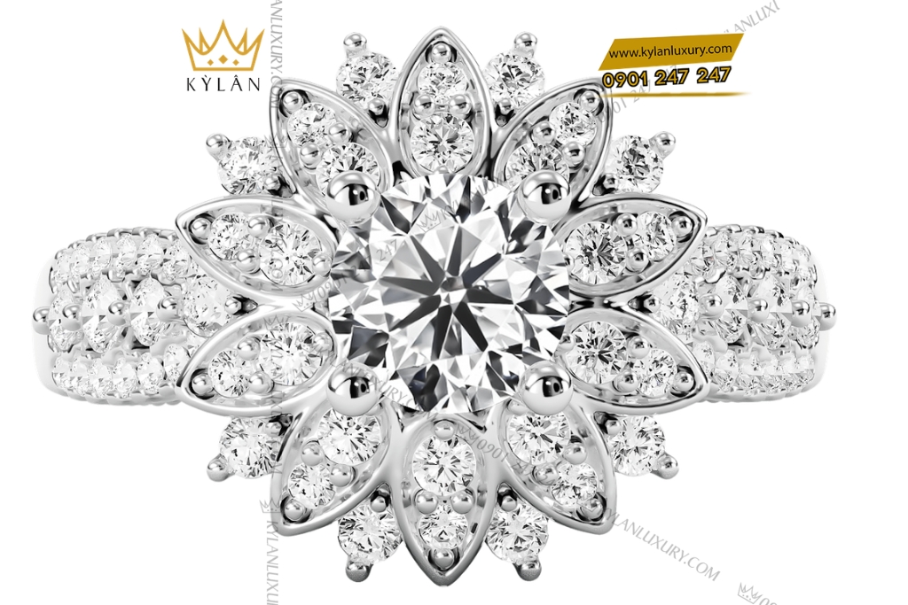 Nhẫn nữ vàng trắng Au750 đính kim cương
