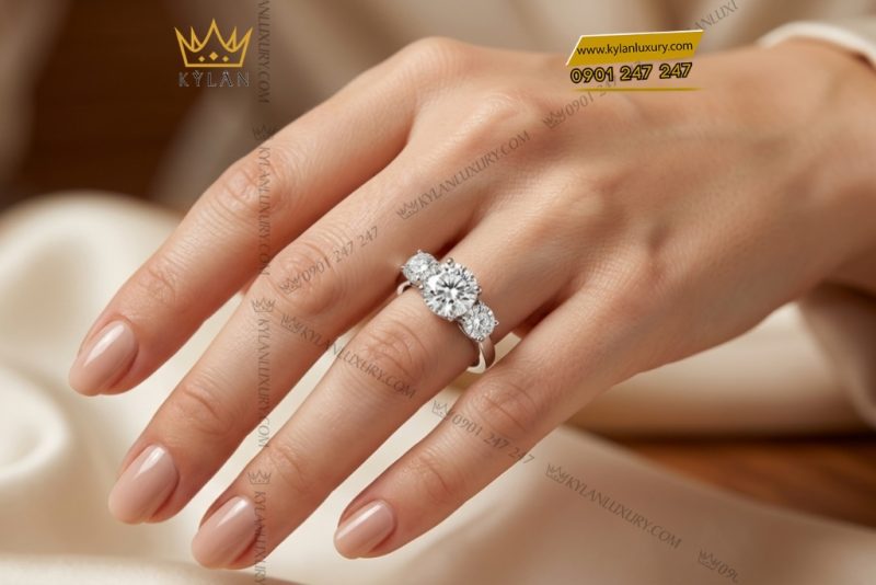 Nhẫn nữ vàng trắng Au750 đính kim cương