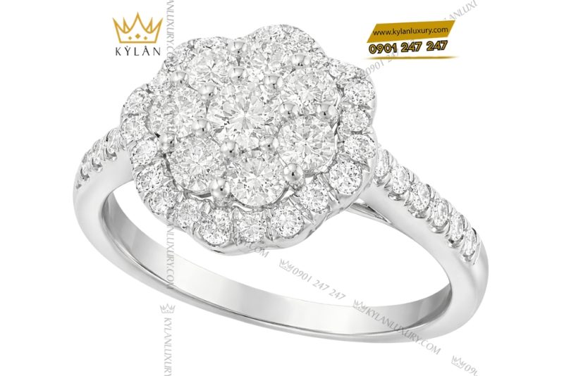 Nhẫn nữ vàng trắng Au750 đính kim cương