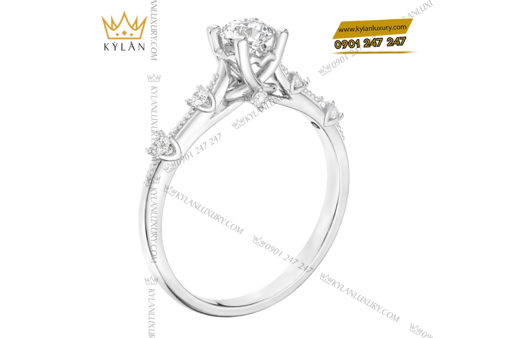 Nhẫn nữ vàng trắng Au750 đính kim cương