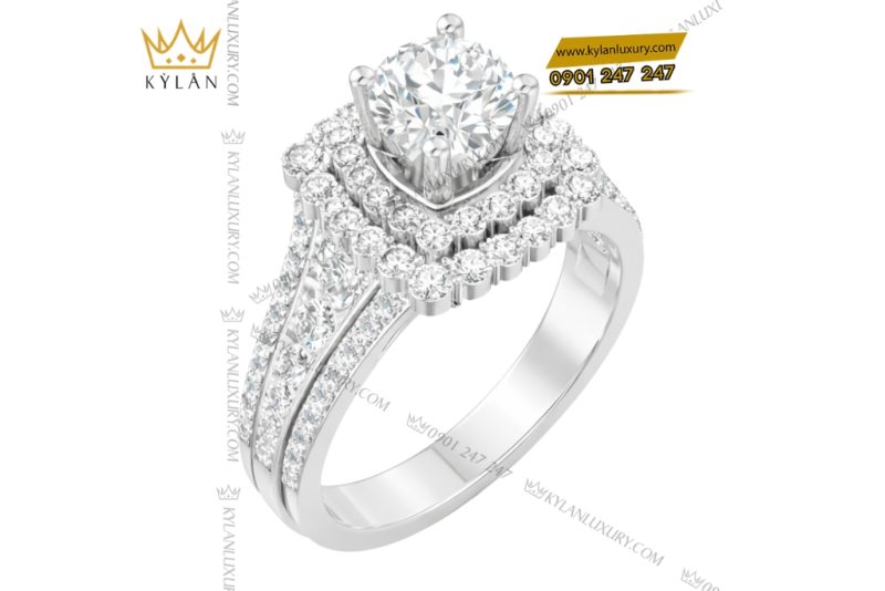 Nhẫn nữ vàng trắng Au750 đính kim cương