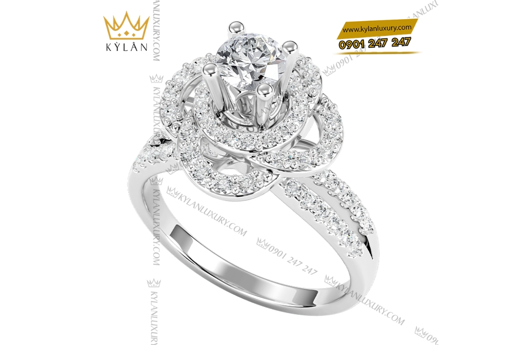 Nhẫn nữ vàng trắng Au750 đính kim cương