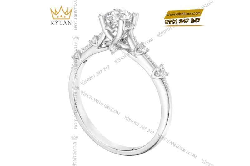 Nhẫn nữ vàng trắng Au750 đính kim cương