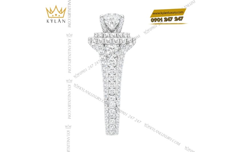 Nhẫn nữ vàng trắng Au750 đính kim cương