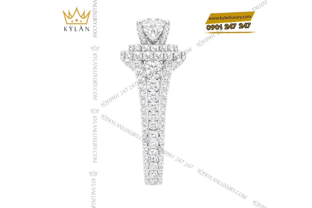 Nhẫn nữ vàng trắng Au750 đính kim cương