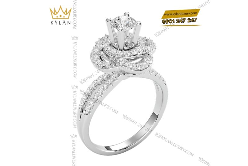 Nhẫn nữ vàng trắng Au750 đính kim cương