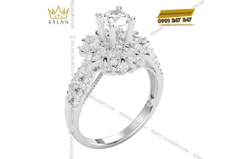 Nhẫn nữ vàng trắng Au750 đính kim cương