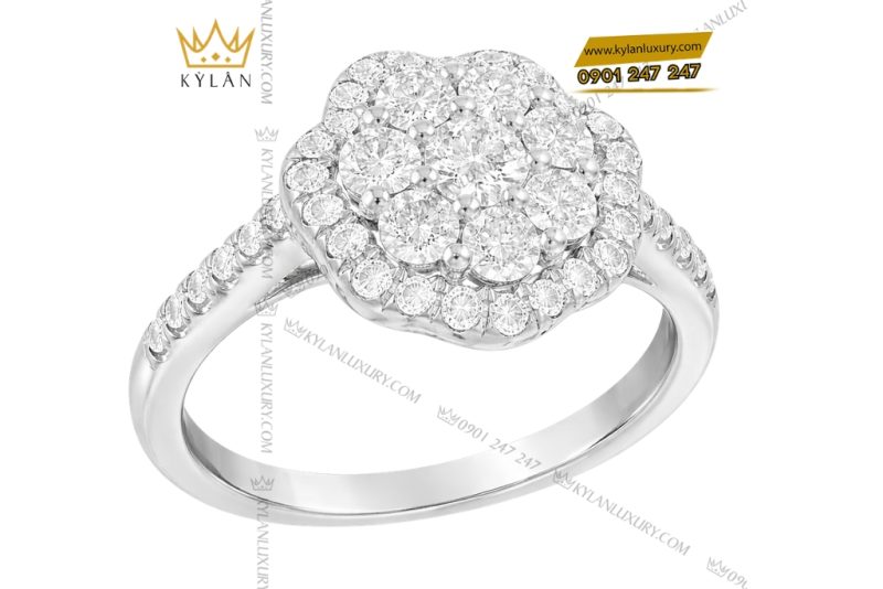 Nhẫn nữ vàng trắng Au750 đính kim cương