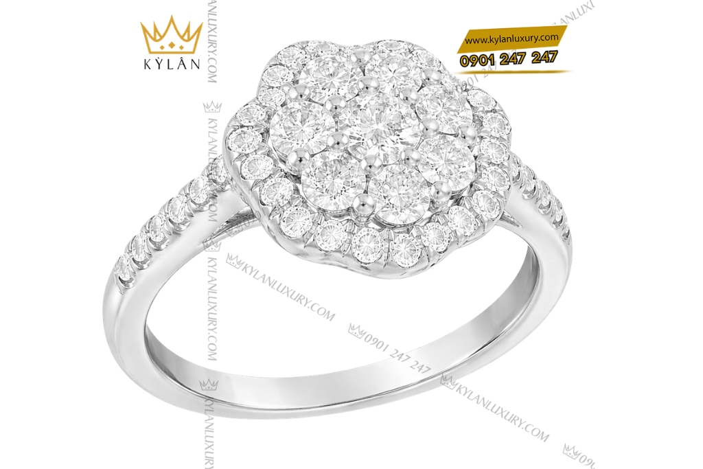 Nhẫn nữ vàng trắng Au750 đính kim cương