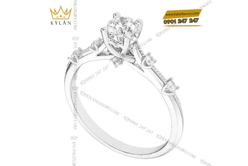 Nhẫn nữ vàng trắng Au750 đính kim cương
