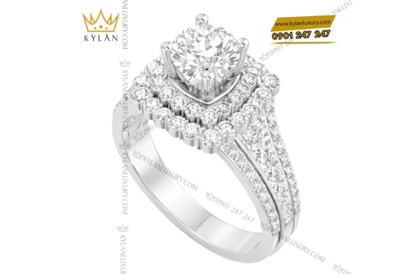 Nhẫn nữ vàng trắng Au750 đính kim cương