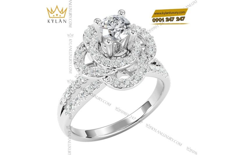 Nhẫn nữ vàng trắng Au750 đính kim cương