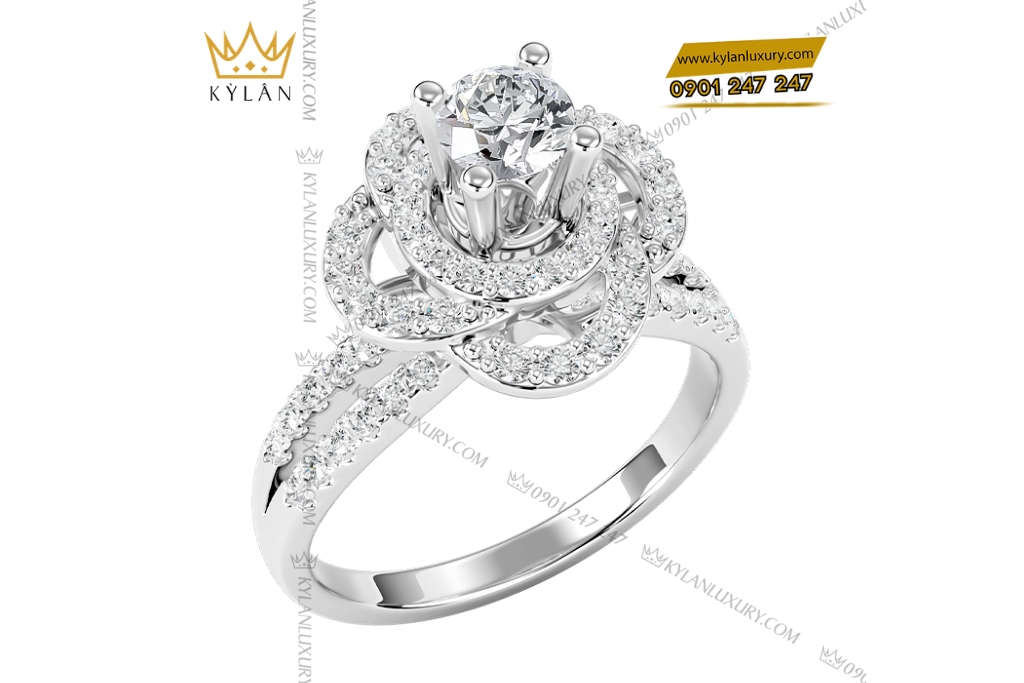 Kỳ Lân Luxury Nhan nu vang trang Au750 dinh kim cuong 5 4 Nhẫn nữ vàng trắng Au750 đính kim cương