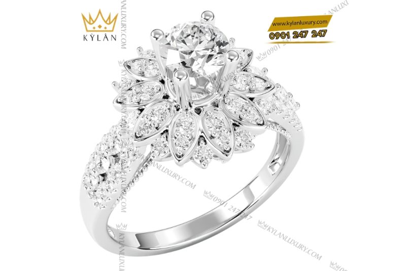 Nhẫn nữ vàng trắng Au750 đính kim cương