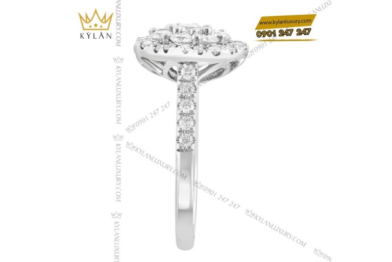 Nhẫn nữ vàng trắng Au750 đính kim cương