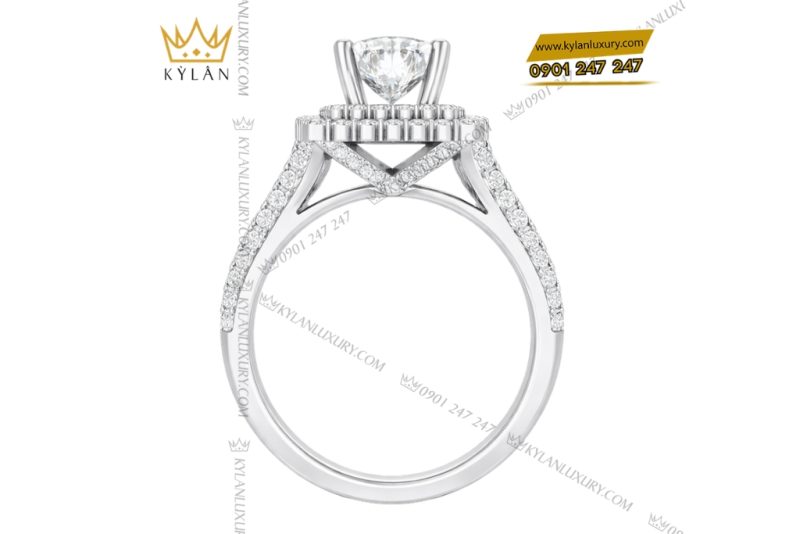 Nhẫn nữ vàng trắng Au750 đính kim cương