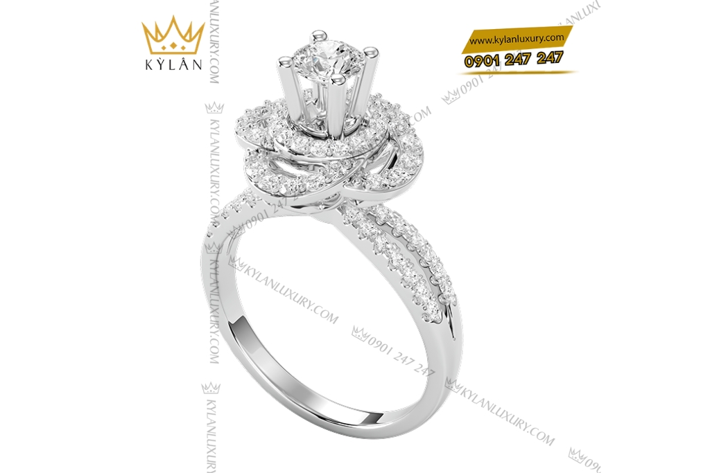 Nhẫn nữ vàng trắng Au750 đính kim cương
