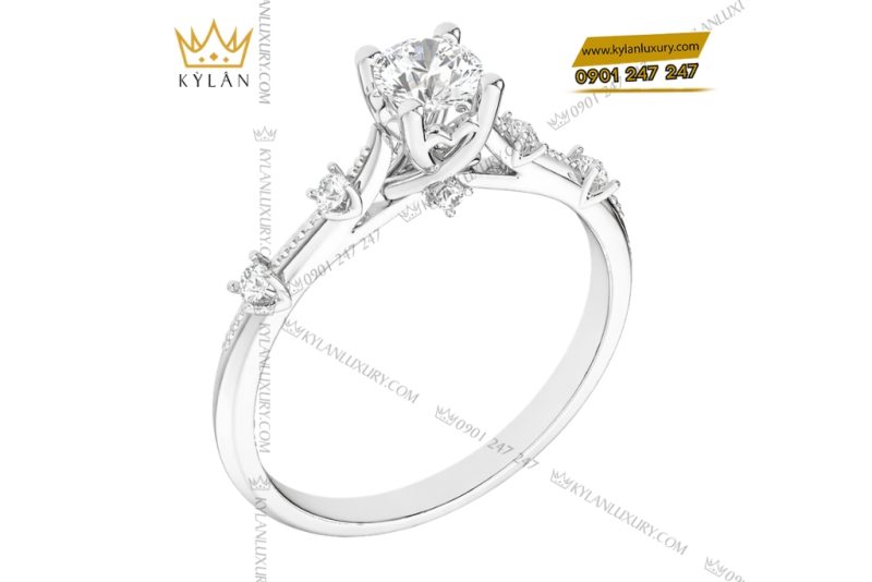 Nhẫn nữ vàng trắng Au750 đính kim cương