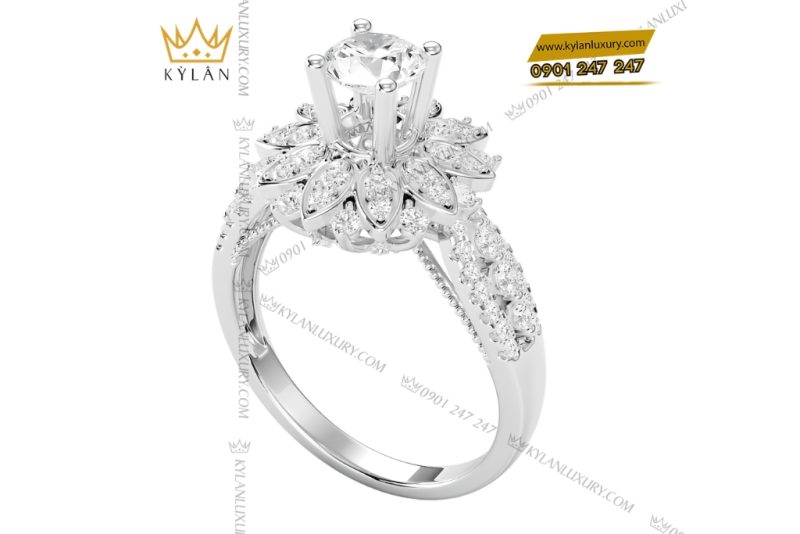 Nhẫn nữ vàng trắng Au750 đính kim cương