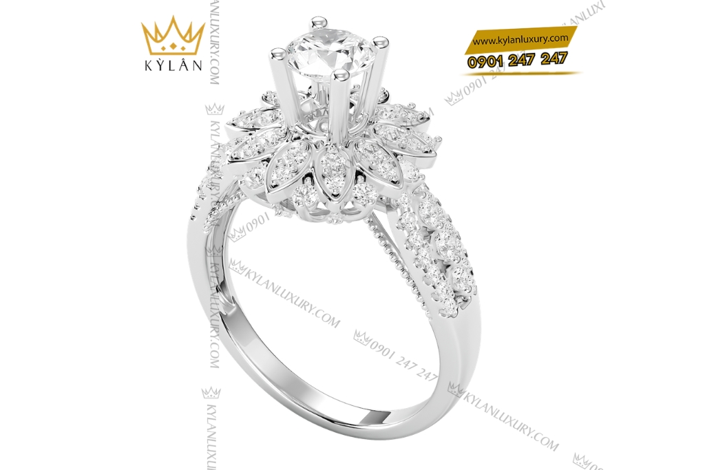 Nhẫn nữ vàng trắng Au750 đính kim cương