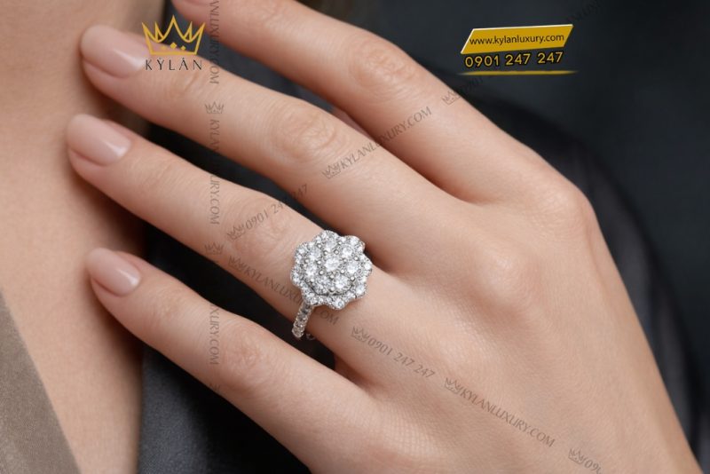 Nhẫn nữ vàng trắng Au750 đính kim cương