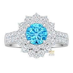 Nhẫn nữ vàng trắng Au750 đính kim cương và đá Topaz