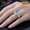 Nhẫn nữ vàng trắng Au750 đính kim cương và đá Topaz