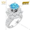 Nhẫn nữ vàng trắng Au750 đính kim cương và đá Topaz