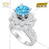 Nhẫn nữ vàng trắng Au750 đính kim cương và đá Topaz