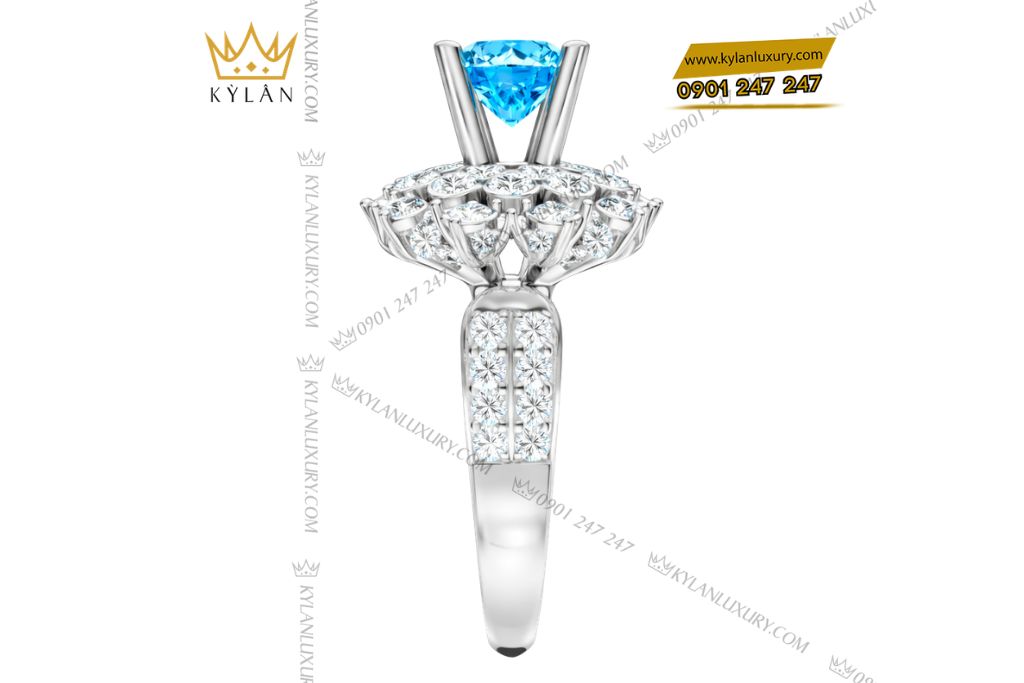 Kỳ Lân Luxury Nhan nu vang trang Au750 dinh kim cuong va da Topaz 5 Nhẫn nữ vàng trắng Au750 đính kim cương và đá Topaz