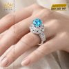 Nhẫn nữ vàng trắng Au750 đính kim cương và đá Topaz