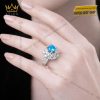 Nhẫn nữ vàng trắng Au750 đính kim cương và đá Topaz