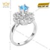 Nhẫn nữ vàng trắng Au750 đính kim cương và đá Topaz xanh
