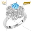 Nhẫn nữ vàng trắng Au750 đính kim cương và đá Topaz xanh