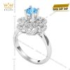 Nhẫn nữ vàng trắng Au750 đính kim cương và đá Topaz xanh