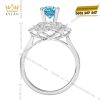 Nhẫn nữ vàng trắng Au750 đính kim cương và đá Topaz xanh