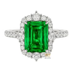 Nhẫn nữ vàng trắng Au750 đính kim cương và đá ngọc lục bảo