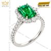 Nhẫn nữ vàng trắng Au750 đính kim cương và đá ngọc lục bảo