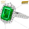 Nhẫn nữ vàng trắng Au750 đính kim cương và đá ngọc lục bảo