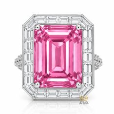 Nhẫn nữ vàng trắng Au750 đính kim cương và đá sapphire hồng