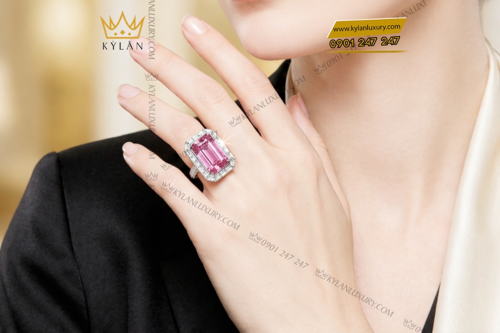 Kỳ Lân Luxury Nhan nu vang trang Au750 dinh kim cuong va da sapphire hong 11 Nhẫn nữ vàng trắng Au750 đính kim cương và đá sapphire hồng