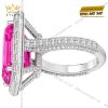 Nhẫn nữ vàng trắng Au750 đính kim cương và đá sapphire hồng