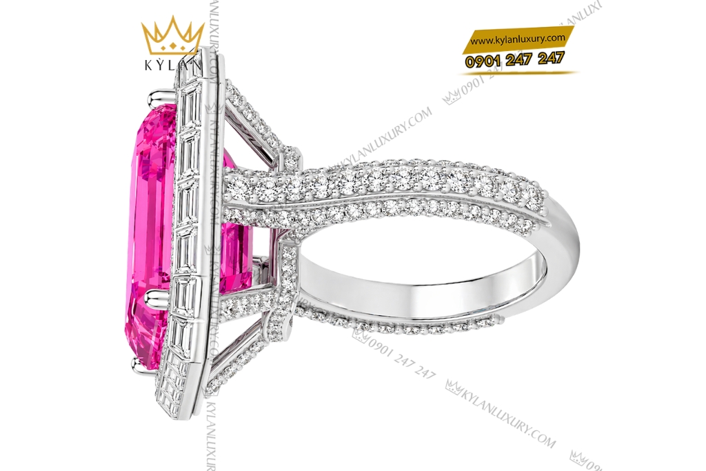 Kỳ Lân Luxury Nhan nu vang trang Au750 dinh kim cuong va da sapphire hong 7 Nhẫn nữ vàng trắng Au750 đính kim cương và đá sapphire hồng