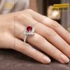 Nhẫn nữ vàng trắng Au750 đính kim cương và sapphire đỏ