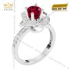 Nhẫn nữ vàng trắng Au750 đính kim cương và sapphire đỏ