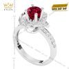 Nhẫn nữ vàng trắng Au750 đính kim cương và sapphire đỏ