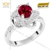 Nhẫn nữ vàng trắng Au750 đính kim cương và sapphire đỏ