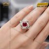 Nhẫn nữ vàng trắng Au750 đính kim cương và sapphire đỏ