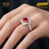 Nhẫn nữ vàng trắng Au750 đính kim cương và sapphire đỏ