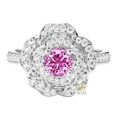 Nhẫn nữ vàng trắng Au750 đính kim cương và sapphire tím